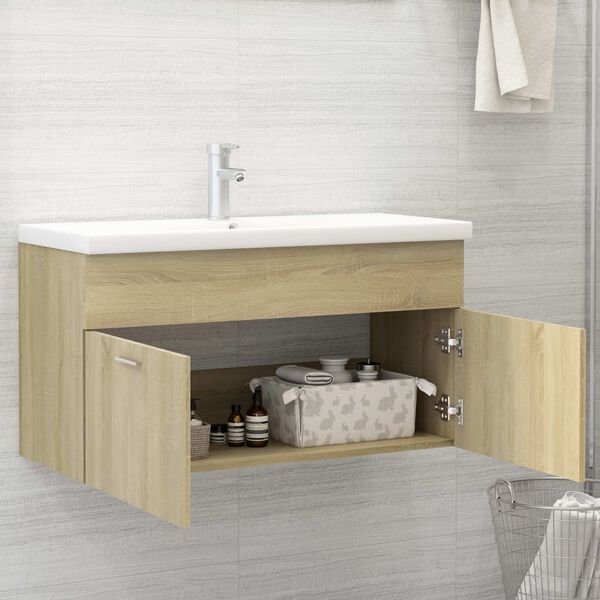 vidaXL Armoire d'&eacute;vier Ch&ecirc;ne sonoma 90x38,5x46 cm Bois d&rsquo;ing&eacute;nierie
