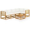 vidaXL Salon de jardin 6 pcs avec coussin Cr&egrave;me Bois d'acacia solide