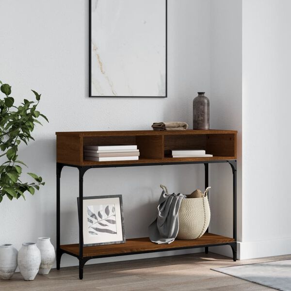 vidaXL Table console ch&ecirc;ne marron 100x30,5x75 cm bois d'ing&eacute;nierie