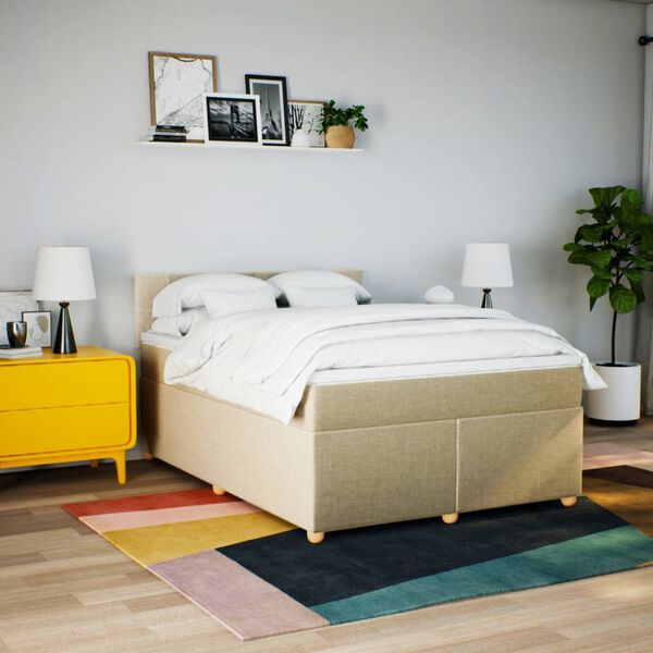 vidaXL Sommier &agrave; lattes de lit avec matelas Cr&egrave;me 140x190 cm Tissu