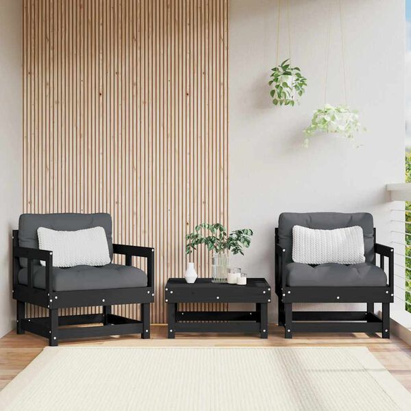 vidaXL Chaises de jardin et coussins lot de 2 noir bois de pin massif