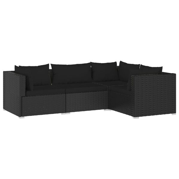 vidaXL Salon de jardin 4 pcs avec coussins R&eacute;sine tress&eacute;e Noir