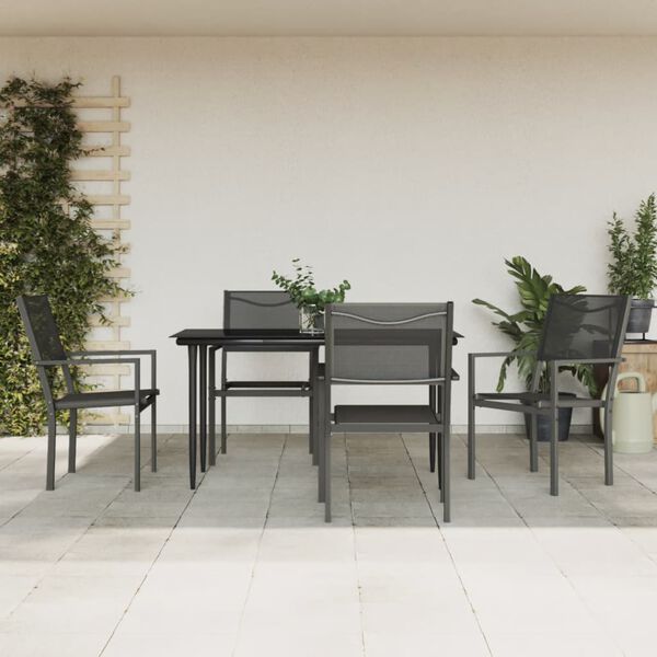 vidaXL Ensemble &agrave; manger de jardin 5 pcs noir textil&egrave;ne et acier