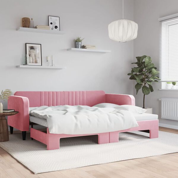 vidaXL Lit de jour avec gigogne sans matelas rose 90x200 cm