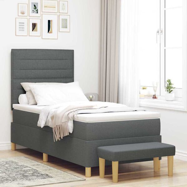 vidaXL Lit &agrave; ressorts avec matelas Gris fonc&eacute; 90 x 200 cm tissu