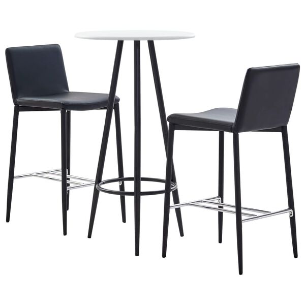vidaXL Ensemble de bar 3 pcs Similicuir Noir