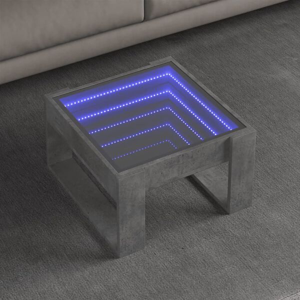 vidaXL Table basse avec LED infini gris b&eacute;ton 50x53x30 cm