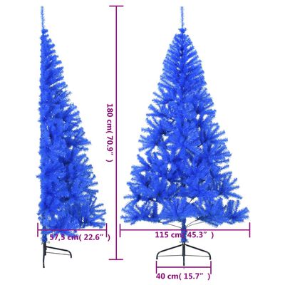 vidaXL Demi sapin de Noël artificiel avec support Bleu 180 cm PVC