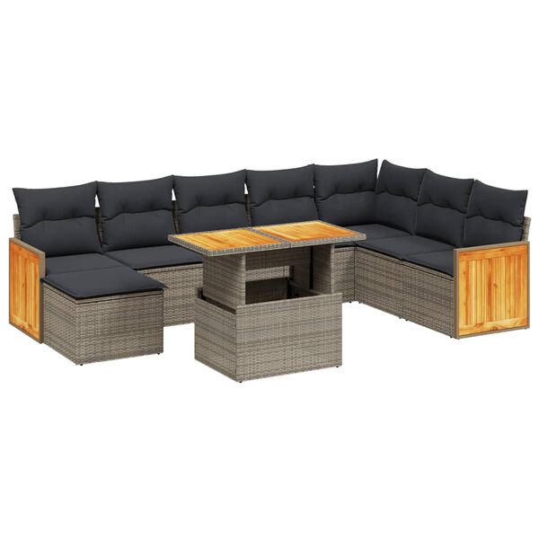 vidaXL Salon de jardin 9 pcs avec coussins gris r&eacute;sine tress&eacute;e