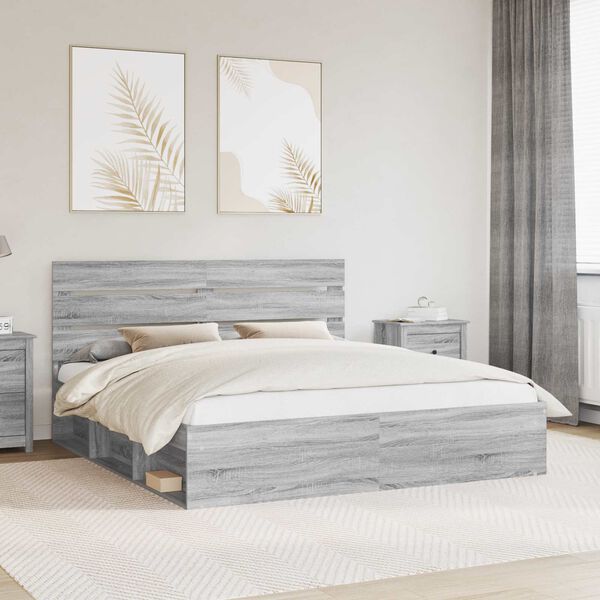 vidaXL Cadre de lit Gris Sonoma 200 x 200 cm Bois de pin massif