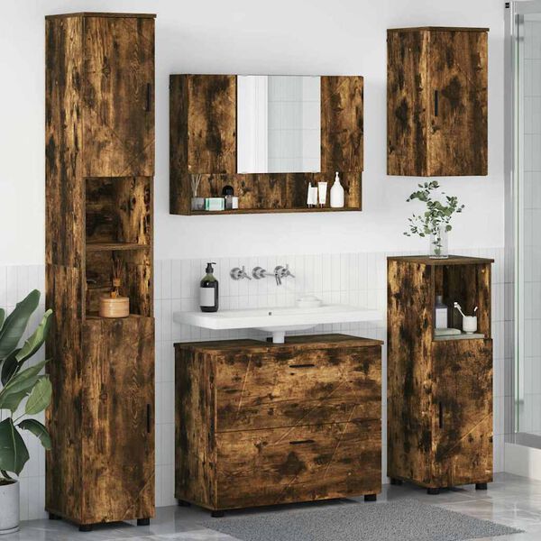 vidaXL Ensemble de mobilier de salle de bain 5 pcs Ch&ecirc;ne fum&eacute;