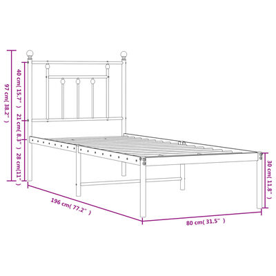 vidaXL Cadre de lit métal sans matelas avec tête de lit noir 75x190 cm