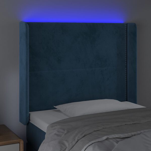 vidaXL T&ecirc;te de lit &agrave; LED Bleu fonc&eacute; 83x16x118/128 cm Velours