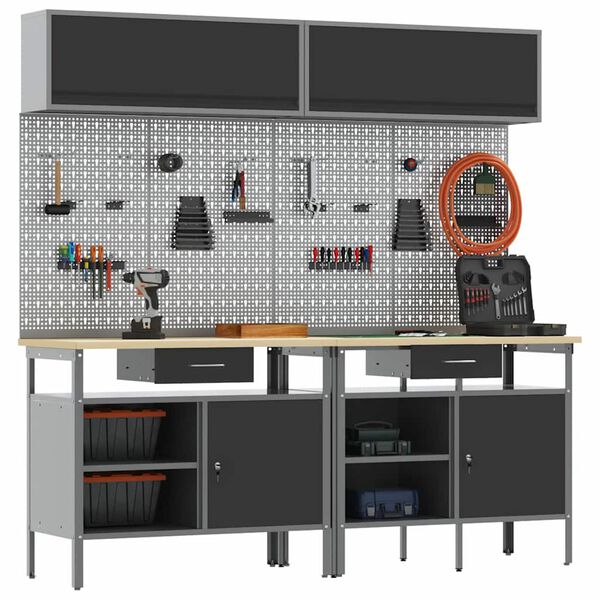 vidaXL Ensemble d'établi Réglable 8 pcs Noir 200 x 55 x 200 cm Acier