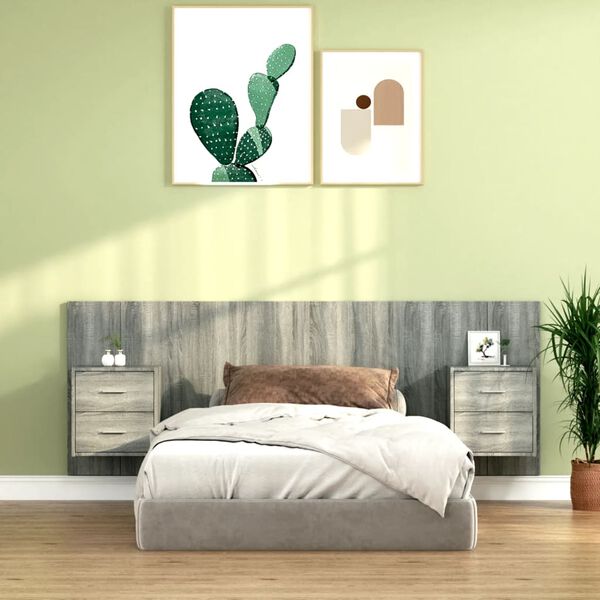 vidaXL T&ecirc;te de lit avec armoires sonoma gris Bois d'ing&eacute;nierie
