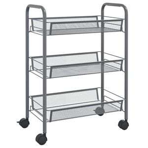 vidaXL Chariot de cuisine &agrave; 3 niveaux Gris 46x26x64 cm Fer