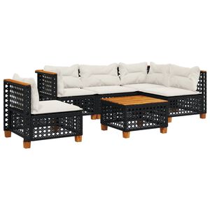 vidaXL Salon de jardin 6 pcs avec coussins noir r&eacute;sine tress&eacute;e
