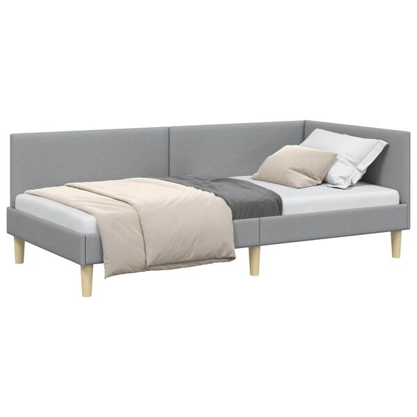 vidaXL Cadre de lit d'angle avec t&ecirc;te de lit Gris clair 90 cm x 200 cm