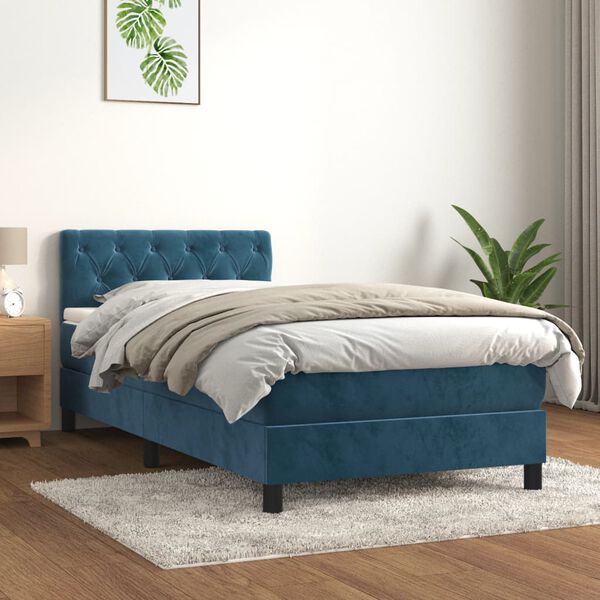 vidaXL Sommier &agrave; lattes de lit et matelas Bleu fonc&eacute; 80x200 cm Velours