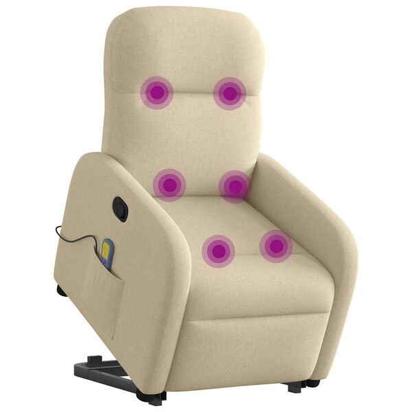 vidaXL Fauteuil inclinable de massage Cr&egrave;me Tissu