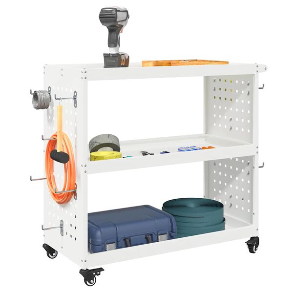 vidaXL Chariot &agrave; outils Blanc 75 x 35 x 73 cm Acier lamin&eacute; &agrave; froid