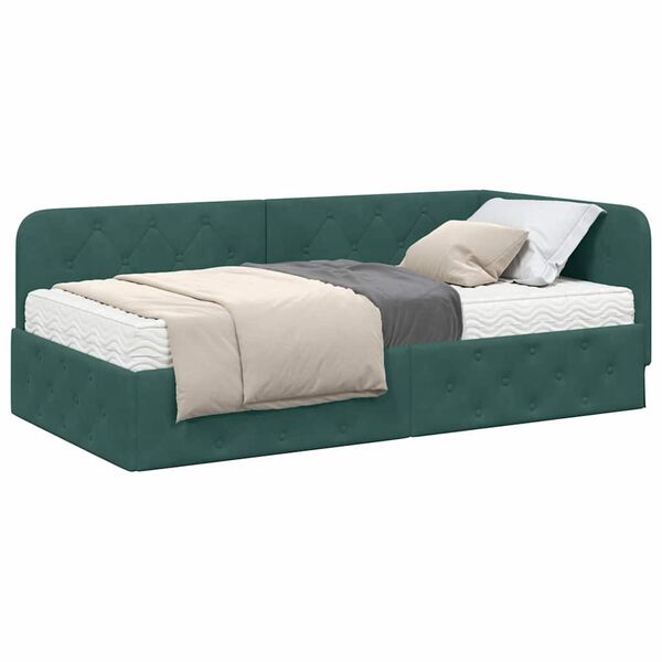 vidaXL Cadre de lit d'angle Vert fonc&eacute; 90 x 190 cm Velours