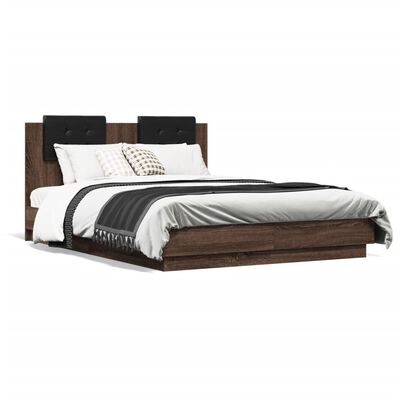 vidaXL Cadre de lit tête de lit et lumières LED chêne marron 135x190cm