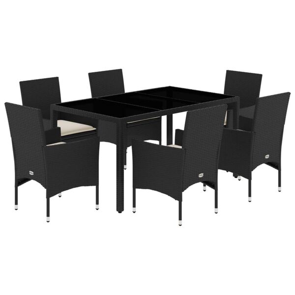 vidaXL Ensemble &agrave; manger de jardin et coussins 7 pcs noir rotin acacia
