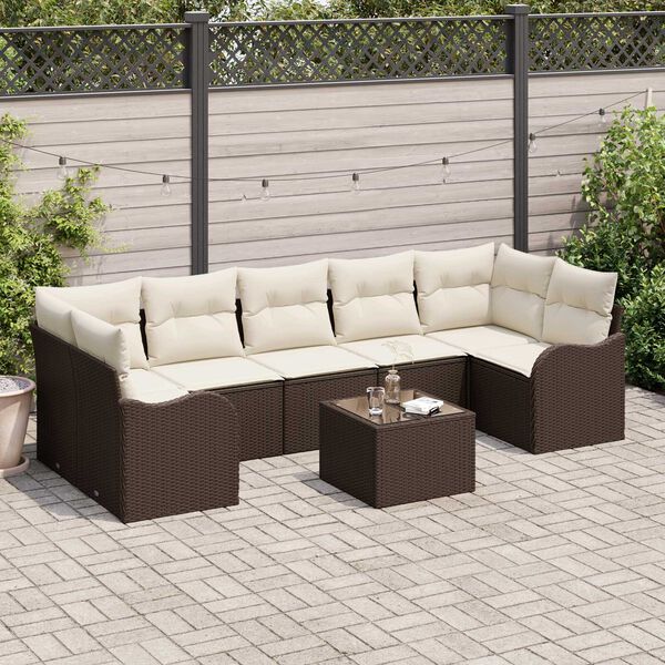 vidaXL Ensemble de canap&eacute; de jardin avec coussin 8 pcs Marron et Cr&egrave;me