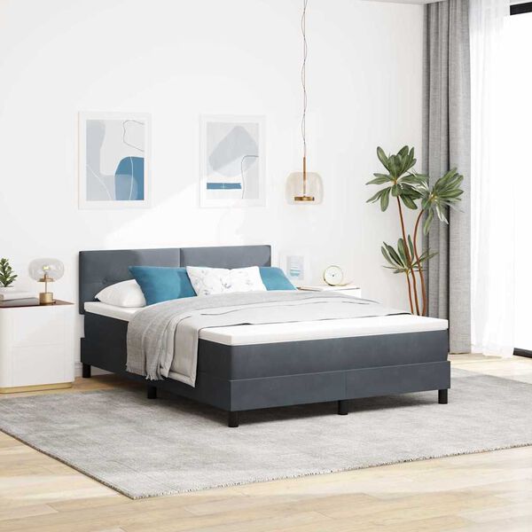 vidaXL Lit &agrave; ressort LED avec matelas Gris fonc&eacute; 160 x 200 cm Velours