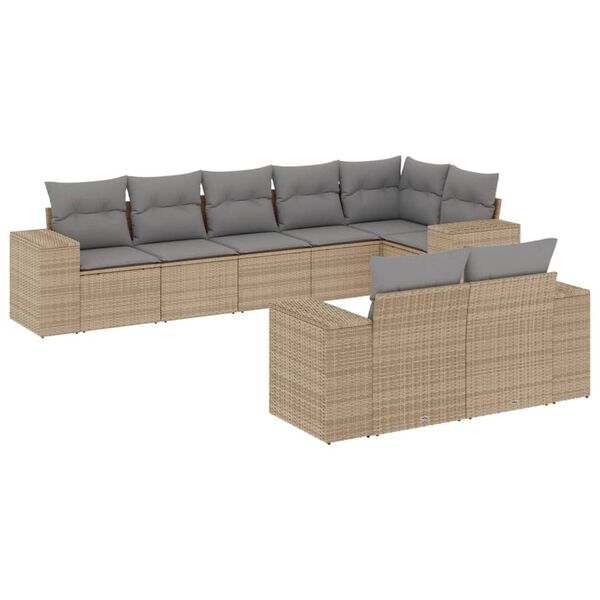 vidaXL Salon de jardin avec coussins 8 pcs beige r&eacute;sine tress&eacute;e