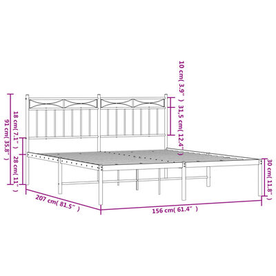 vidaXL Cadre de lit métal sans matelas et tête de lit blanc 150x200 cm