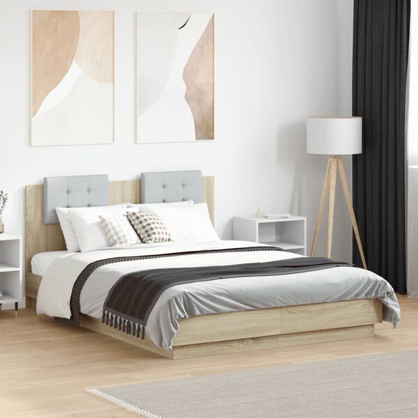 vidaXL Cadre de lit avec LED sans matelas ch&ecirc;ne sonoma 140x190 cm