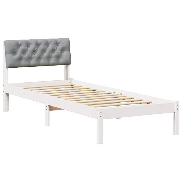 vidaXL Cadre de lit Blanc et gris clair 75 x 190 cm Bois massif en pin