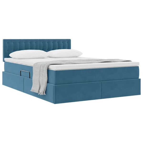 vidaXL Lit de Rangement avec matelas Bleu fonc&eacute; 140 x 190 cm Velours