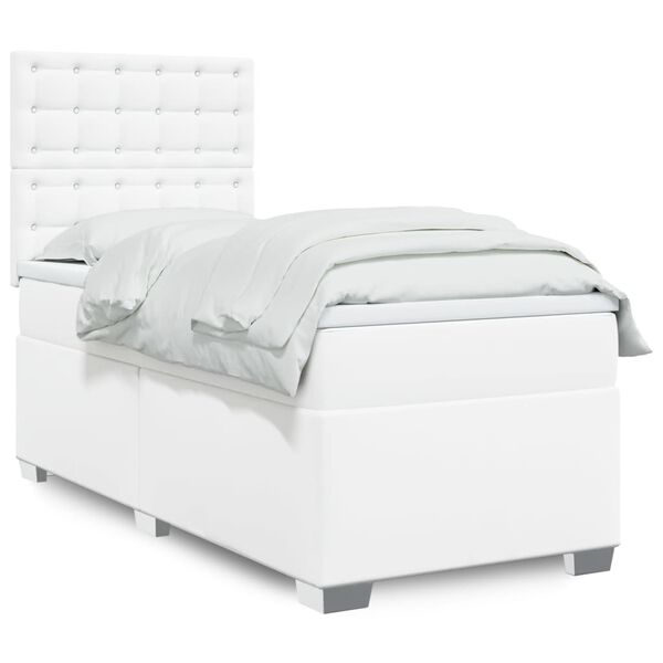 vidaXL Sommier &agrave; lattes de lit avec matelas Blanc 90x200 cm Similicuir