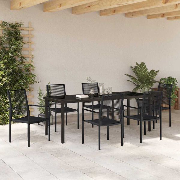 vidaXL Ensemble de salle &agrave; manger pour jardin 7 pcs Noir