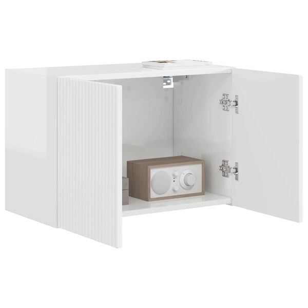 vidaXL Meuble TV mural Montage mural Blanc brillant 59,5 x 31 x 40 cm