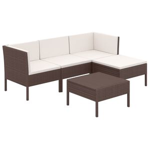 vidaXL Salon de jardin 5 pcs avec coussins r&eacute;sine tress&eacute;e marron