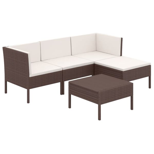 vidaXL Salon de jardin 5 pcs avec coussins r&eacute;sine tress&eacute;e marron