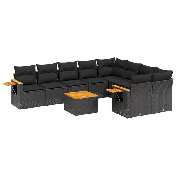 vidaXL Salon de jardin 10 pcs avec coussins noir r&eacute;sine tress&eacute;e