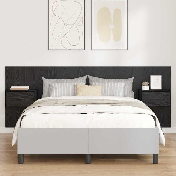 vidaXL T&ecirc;te de lit avec armoire 3 pcs Ch&ecirc;ne noir Bois d'ing&eacute;nierie