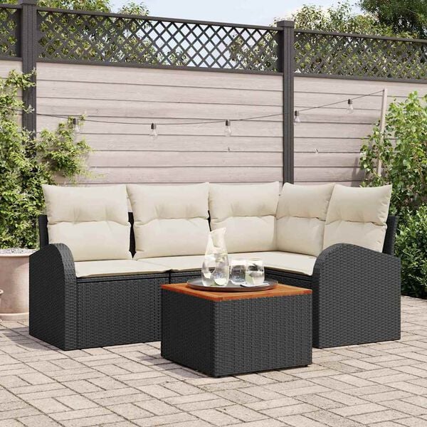 vidaXL Ensemble de canap&eacute; de jardin avec coussin 5 pcs Noir polyrotin