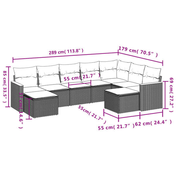 vidaXL Salon de jardin 9 pcs avec coussins noir r&eacute;sine tress&eacute;e