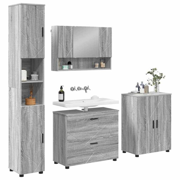 vidaXL Ensemble de mobilier de salle de bain 4 pcs Gris Sonoma