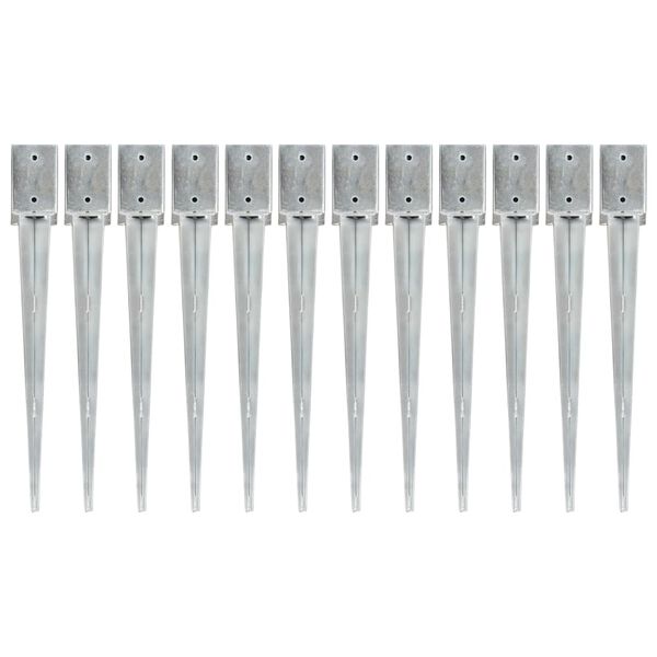 vidaXL Piquets au sol 12 pcs Argent&eacute; 9x9x75 cm Acier galvanis&eacute;