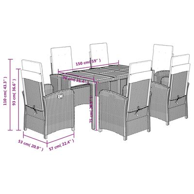 vidaXL Ensemble à manger de jardin et coussins 7 pcs gris rotin