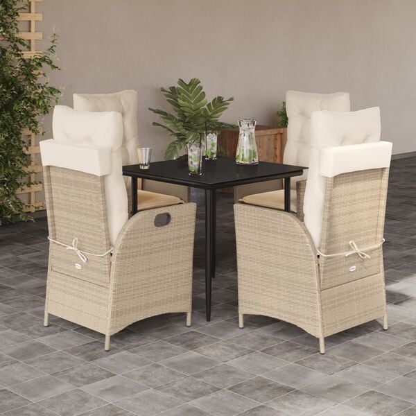 vidaXL Ensemble &agrave; manger de jardin avec coussins 5pcs Beige poly rotin