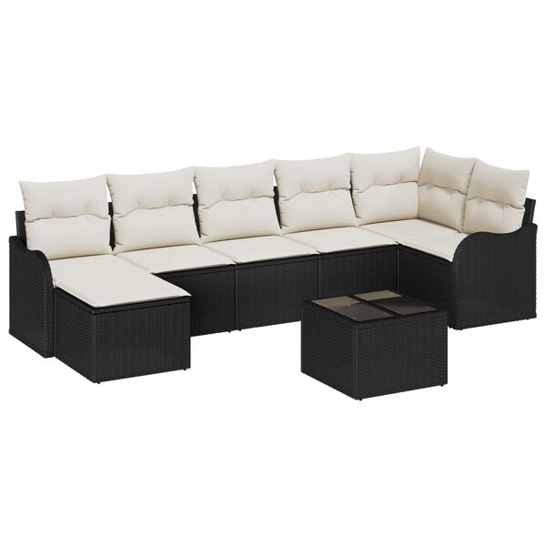 vidaXL Ensemble de canap&eacute; de jardin 8 pcs Noir et blanc Poly rotin
