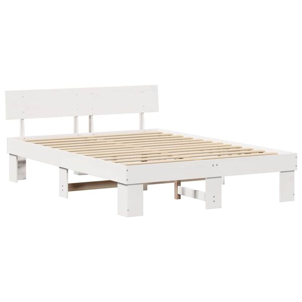 vidaXL Cadre de lit avec t&ecirc;te de lit Blanc 150 x 200 cm Pin massif